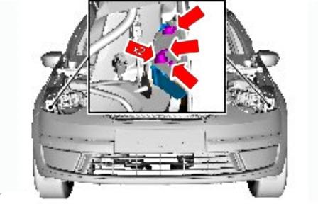 the scheme of fastening of the front bumper of the Ford Galaxy/S-Max (2006-2015)